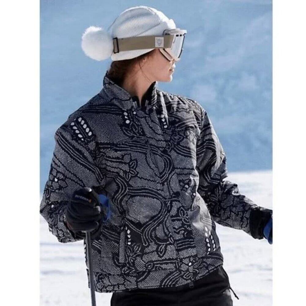 NWOT Free People Women's Bunny Slope Printed Puffer Jacket in Black White